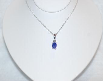 Violet Oval Faceted Tanzanite Minimalist Solitaire Pendant Necklace