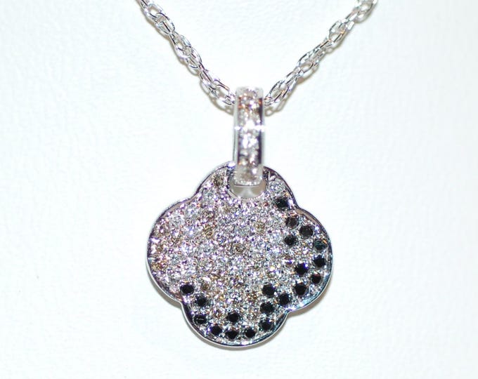 Featured listing image: Black and White Diamonds Clover White Gold Necklace