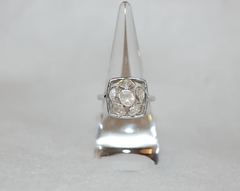Six Stone Diamond Geometric Design Silver Ring