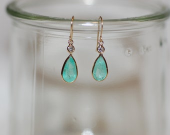 Emerald and Diamond Gold Teardrop Earrings