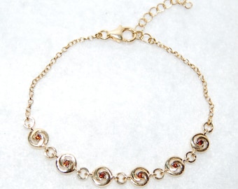 Adjustable Red Diamond Swirl Link Silver Bracelet