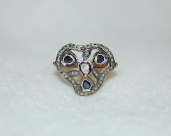 Diamond and Sapphire Waves Sterling Silver Ring