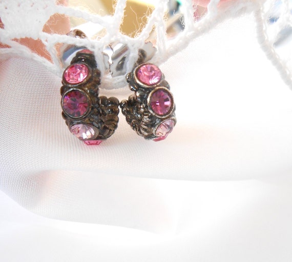 Pink crystal hoop earrings - image 2