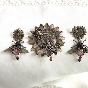 Mary Demarco La Contessa bee and vine earrings & pin