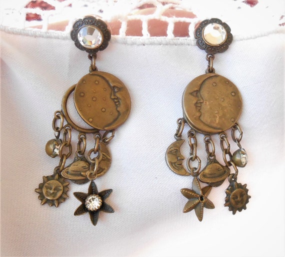 Moon, star, crystal earrings - image 1