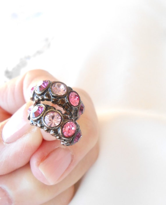 Pink crystal hoop earrings - image 3