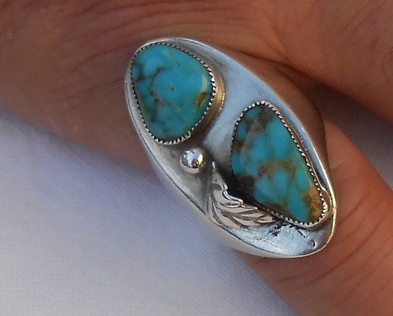 Navajo double Turquoise ring - image 5