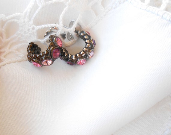 Pink crystal hoop earrings - image 8