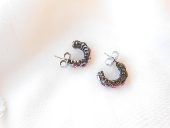 Pink crystal hoop earrings - image 7