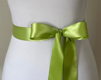 Green Sash- Apple Green Sash-Flower Girl Sash-Bridesmaid Sash- Plain Ribbon- Satin Ribbon- Wedding Bridal- Green Wedding-1.5in Simple Ribbon