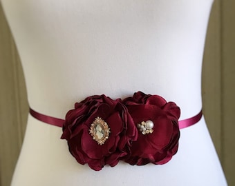 Burgundy Flower Girl Dress, Burgundy Flower Girl Dress, Wine Bridal Belt, Bridal Sash, Bridal Belt, Wedding Belt, Wedding Flower Sash