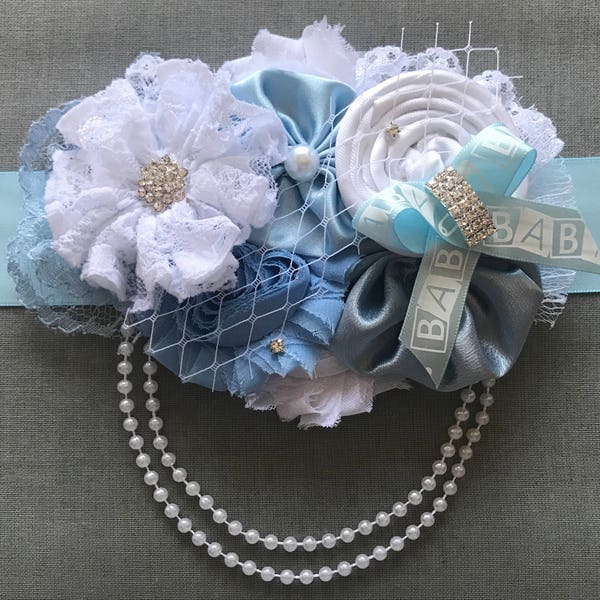 Light Blue Maternity Sash- Belly Sash- Baby Shower- Maternity Belt- Maternity Sash Boy- It's a Boy Sash- Baby Shower Sash- Baby Boy Sash