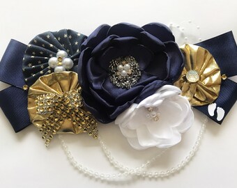 Maternity Sash, Baby Shower Gift, Pregnancy Sash, Gold Belly Sash, Maternity Belt, Baby Shower Sash, Mom To Be Sash,Navy Blue Maternity Sash