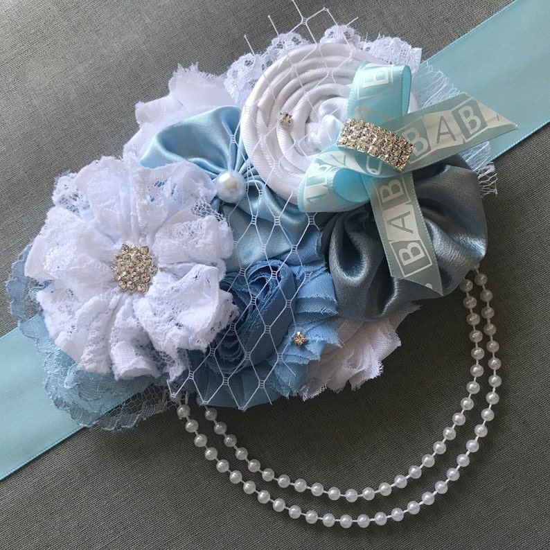Light Blue Maternity Sash Belly Sash Baby Shower Maternity Etsy