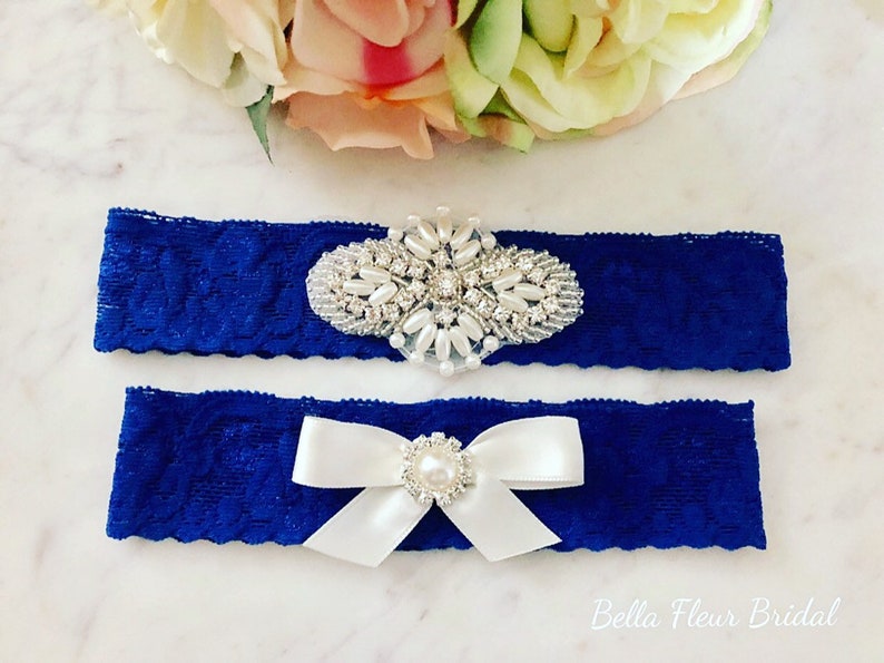 Prom Garter Something Blue Blue Lace Garter Rhinestone Garter Bridal Garter Belt Toss Garter Royal Blue Wedding Garter