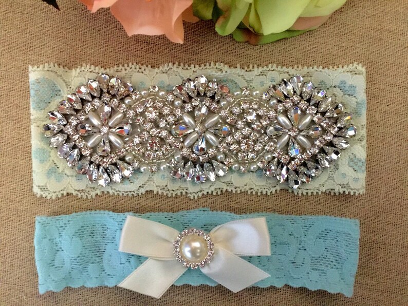 Bridal Garter Keepsake Garter Toss Garter Something Blue Garter Rhinestone Garter Wedding Gift Blue Wedding Garter Wedding Garter Set
