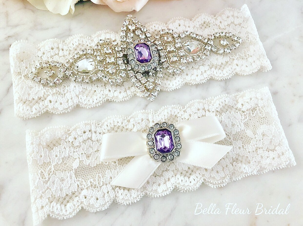 Purple Wedding Garter Bridal Garter Set Lace Garter | Etsy