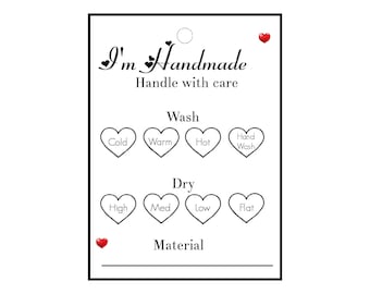 Printable Handmade Care Tags: Washing Instructions (Digital PDF)