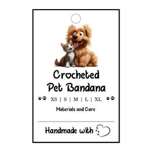 Crocheted Pet Bandana Tags, Dog Bandana Tags, Cat Bandana Tags, Handmade Pet Gift Tags, Product Labels, Printable Tags