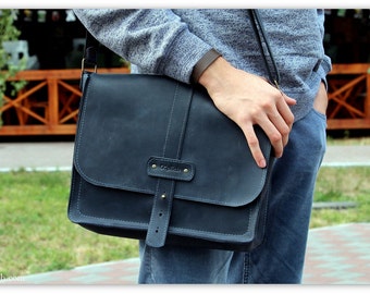 Leather Messenger bag / Horizontal laptop bag / Computer bag / Leather messenger bag men / Gift for Him / Free Personalization