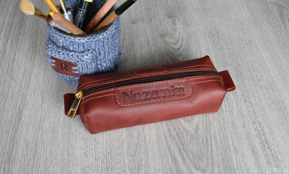 Genuine Leather Pencil Case, Make-up Brush Holder, Leather Pen