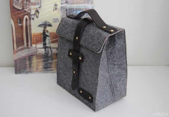 Waterproof Lunch Bag Felt Lunch Tote Felt Cognac Leather Bag