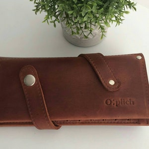 Portefeuille en cuir pour femmes /Portefeuille de voyage/Portefeuille marron COGNAC avec poche à monnaie et fermeture à glissière / Portefeuille en cuir à deux volets /Personnalisation gratuite