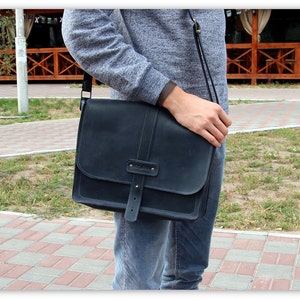 Leather Messenger bag / Horizontal laptop bag / Computer bag / Leather messenger bag men / Gift for Him / Free Personalization image 2