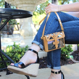 Clear stadium bag / Cross Body Small Purse Leather / Mustard Leather Crossbody Bag / Gift for her / Made in USA / Free Personalization