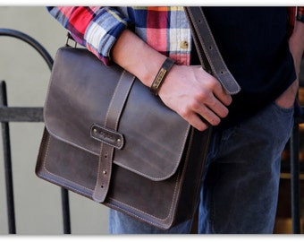 Coffee brown mens messenger bag leather / Laptop bag / Computer bag / Leather messenger bag men / Free Personalization