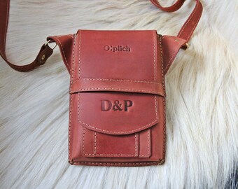 Personalized Crossbody Leather Wallet - iPhone case with neck strap/Bag for iPhone -Leather phone case-iPhone / Crossbody Wallet