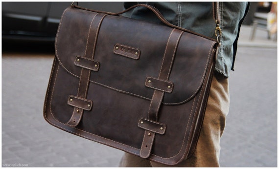 Leather Messenger Bag/DARK COFFEE large computer case/Leather | Etsy