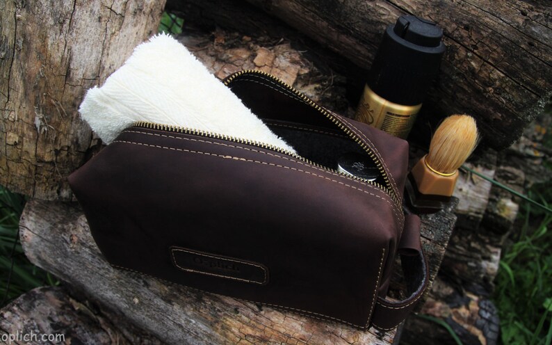 Travel Bag for Him / Leather men&#39;s toiletry bag/Dark Brown | Etsy