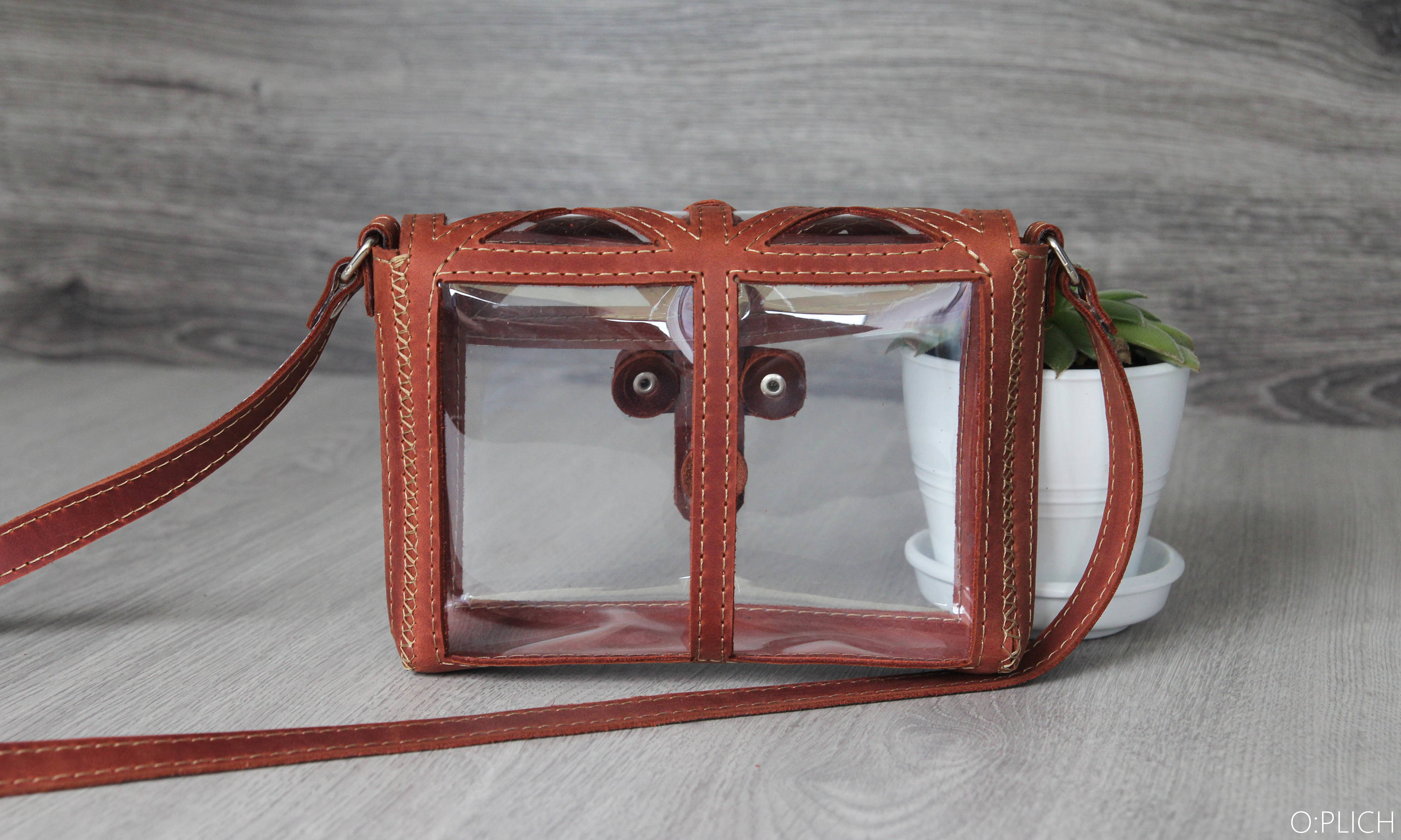 Clear Stadium Bag Made in USA /genuine Leather/ Clear Cross 
