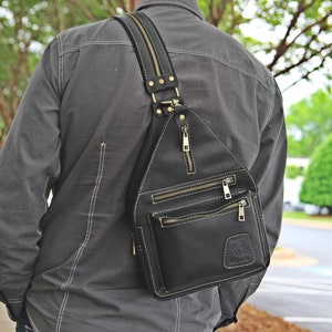 Leather Backpack - Leather Sling Bag - Crossbody Bag - Leather Rucksack - Waxed Leather Sling Bag -Free Personalization