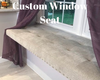 Custom Window Seat Cushion - Tufted Design & Decorative Studs - Made to Order Custom Size Window Seat/Patio Cushion - Free Shipping