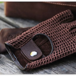 HOT CHOCOLATE brown fingerless driving gloves/mittens/Driving gloves/Fingerless leather crochet gloves for Women or Men/Gift for her/him