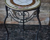 Mosaic Table Black Metal Base Plant Stand Accent Table With Vintage Broken China Mosaic Top