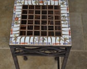 Mosaic Square Metal Table Plant Stand With Broken Vintage China