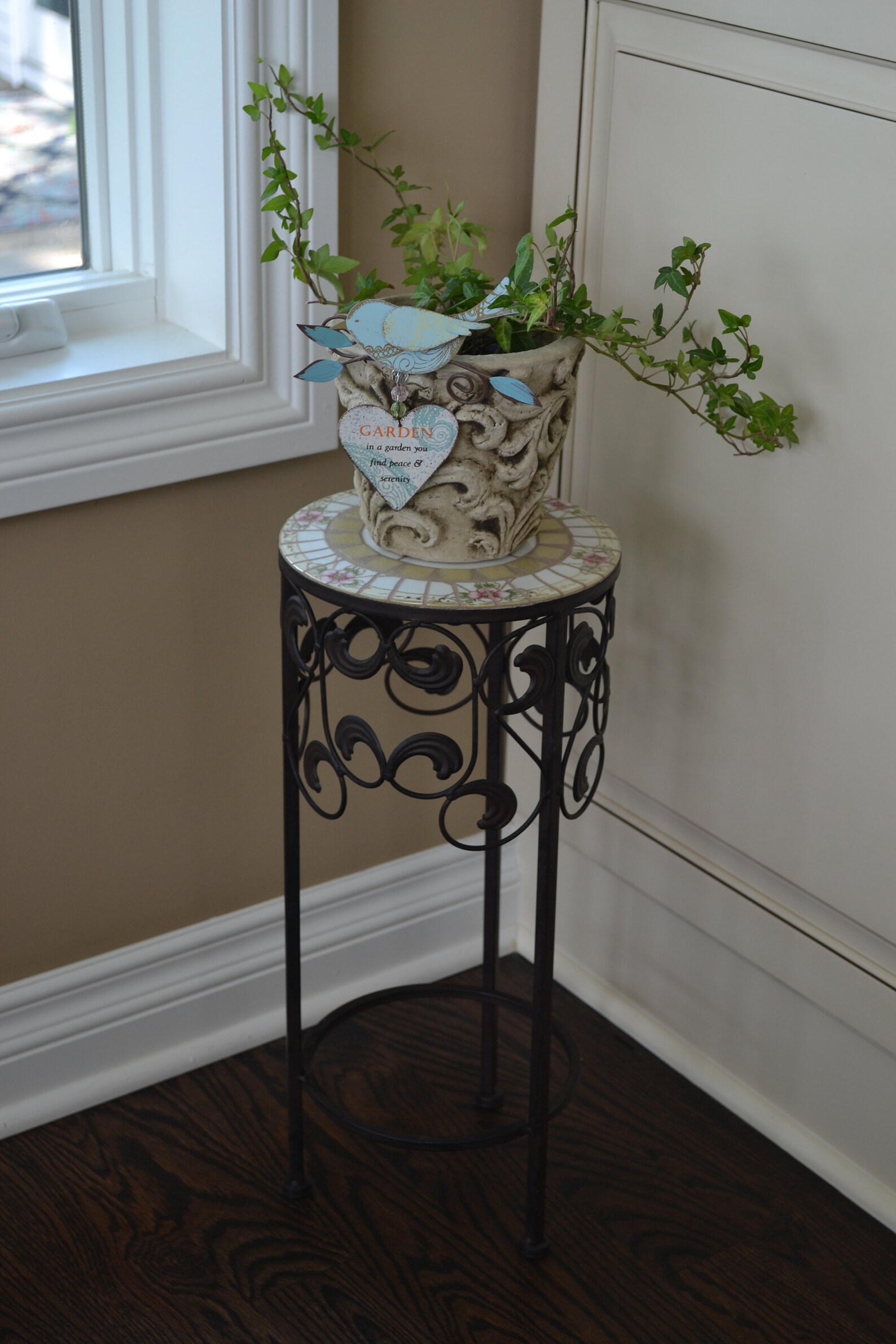 Mosaic Table Plant Stand With Hand Painted Vintage China Etsy