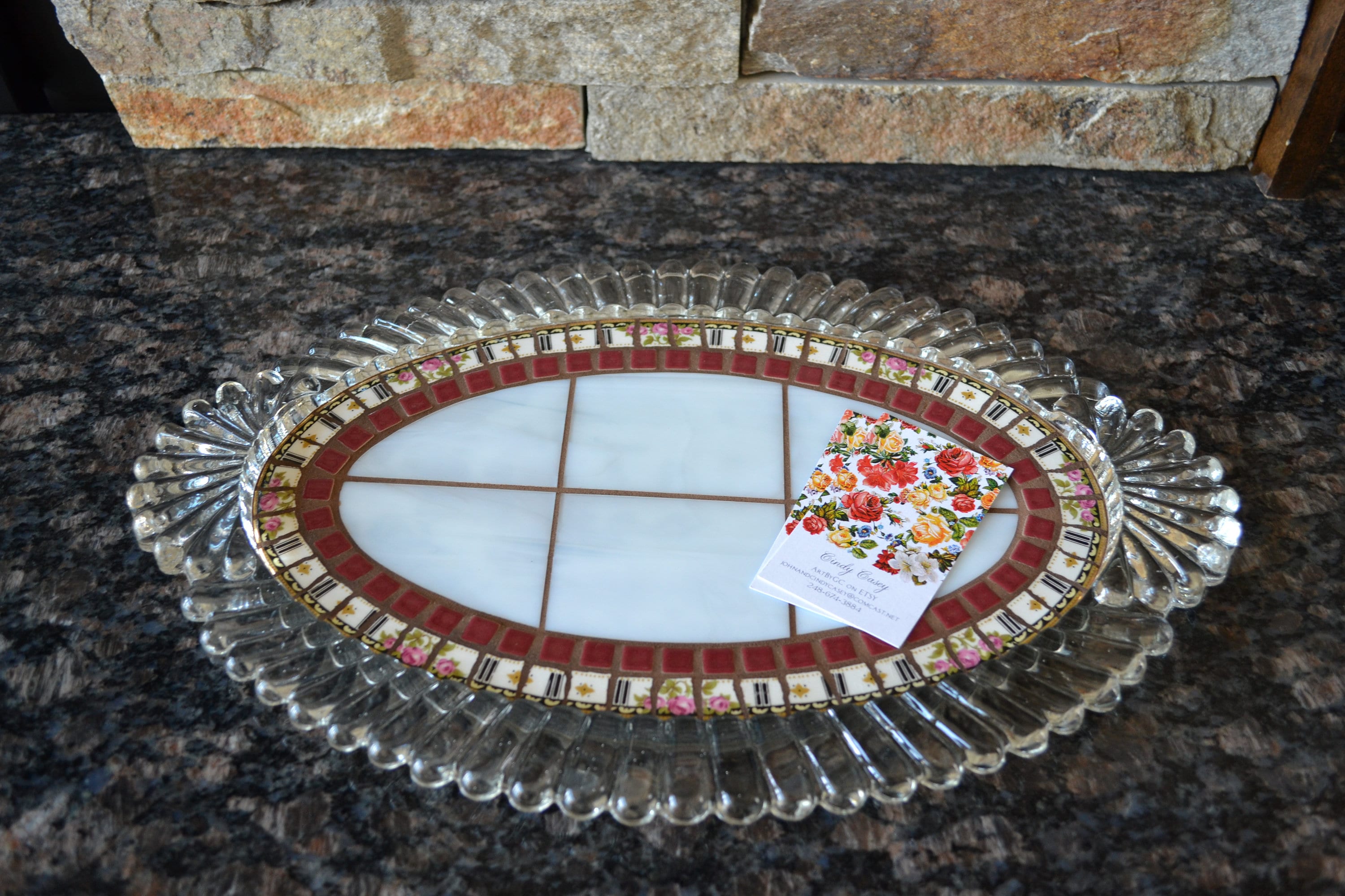 Vintage Mosaic Oval Glass Dresser Tray Vanity Tray With Etsy