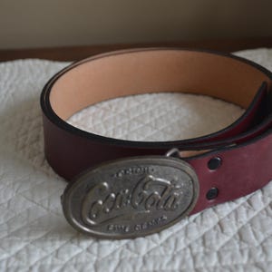 Vintage Classic Coca Cola Oval Brass Belt Buckle and Leather Belt