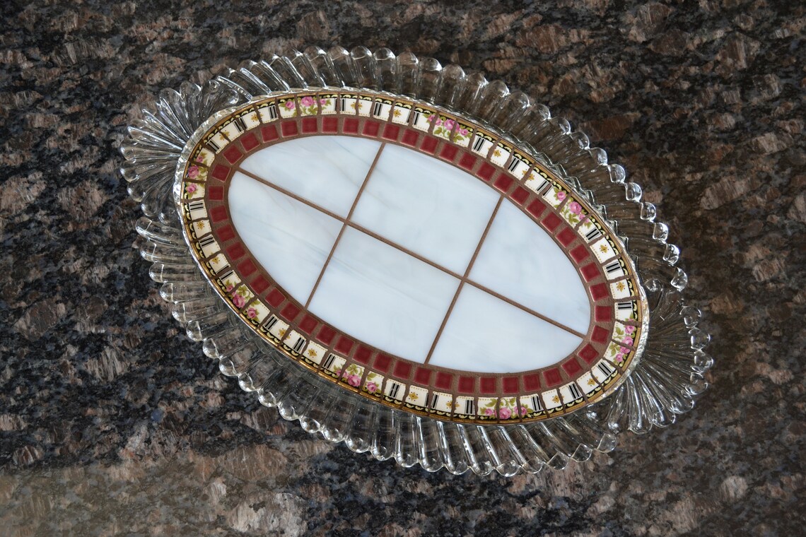 Vintage Mosaic Oval Glass Dresser Tray Vanity Tray With Etsy