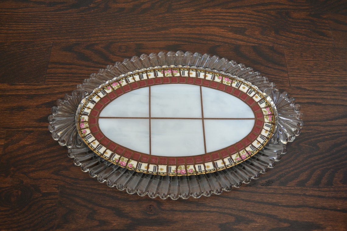 Vintage Mosaic Oval Glass Dresser Tray Vanity Tray With Etsy