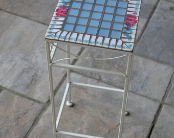 Vintage Mosaic Plant Stand Accent Table