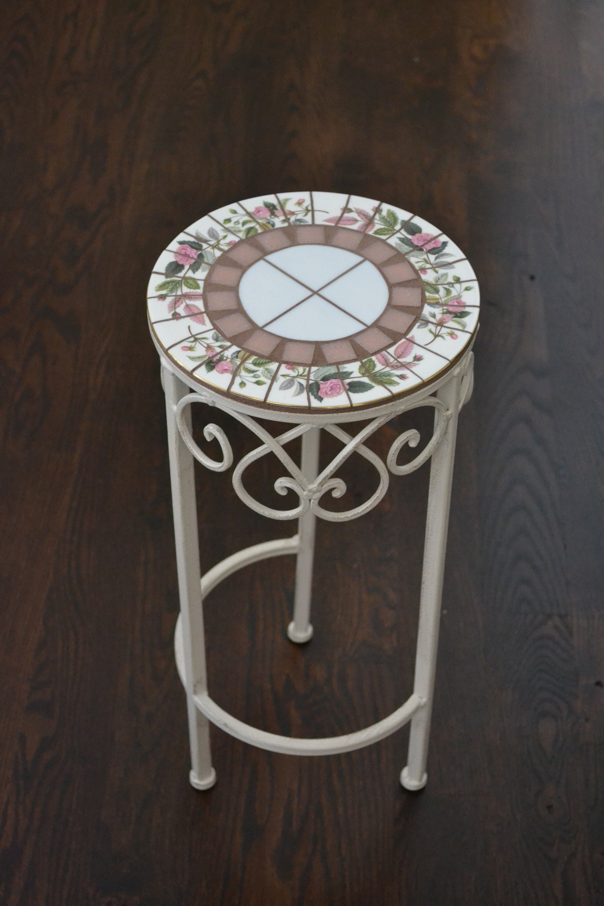 Mosaic Table Plant Stand Accent Table With Broken Vintage Etsy