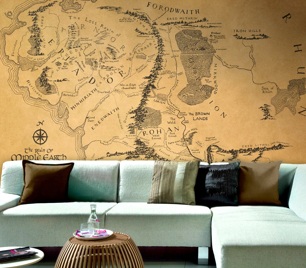 Lord Of The Rings Map Wallpaper Middle Earth Map Large Etsy