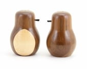 NEW Wood Bird Salt and Pepper Shakers Set Lathe Turned Wooden Walnut Birds- Walnut and Maple Wings - African Blackwood Beak - Junction Trade