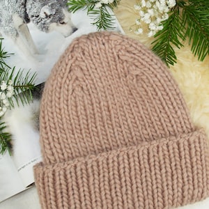 Hat beanie - knitting pattern - adult child baby knit hat - bulky chunky hat - fold-over brim - beginner pattern - all sizes hat