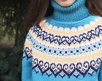 Knitting pattern - Icelandic Norwegian sweater - yoke sweater - Lopapeysa - heart pullover pattern - heart sweater pattern - two hearts